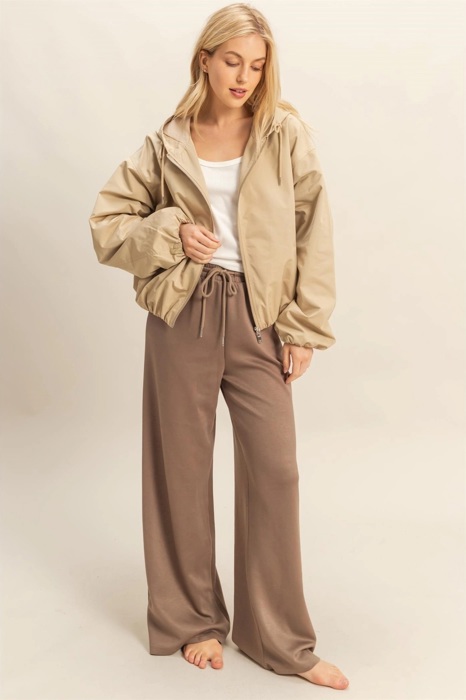 Suzy Flowy Knit Drawstring Pants | Women's Long Comfy Wide-Leg Casual Bottoms | Brown | Fall Fashion