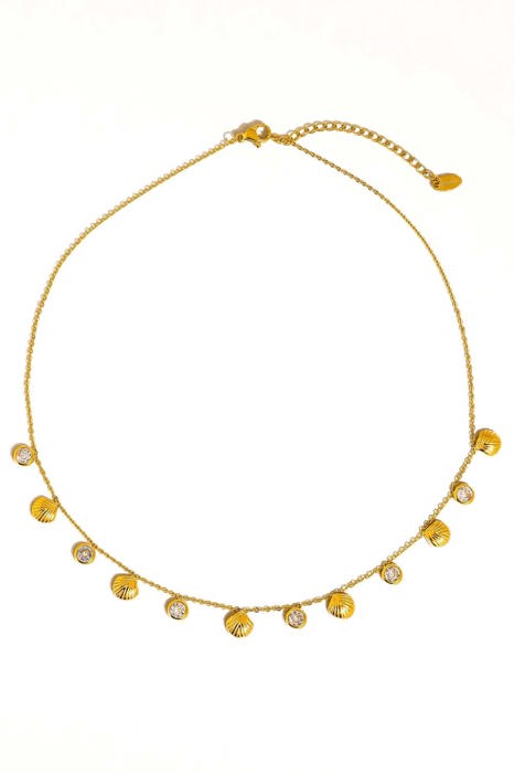 Sylvia 18K Gold Non-Tarnish Shell Charm Necklace | Gold-Plated | Summer | Lead & Nickel Free | Hypoallergenic | Water Resistant