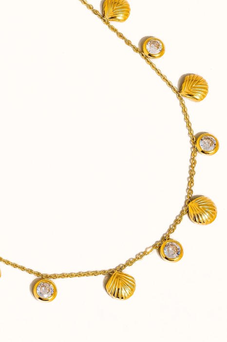 Sylvia 18K Gold Non-Tarnish Shell Charm Necklace | Gold-Plated | Summer | Lead & Nickel Free | Hypoallergenic | Water Resistant