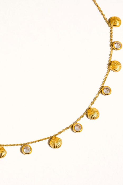Sylvia 18K Gold Non-Tarnish Shell Charm Necklace | Gold-Plated | Summer | Lead & Nickel Free | Hypoallergenic | Water Resistant