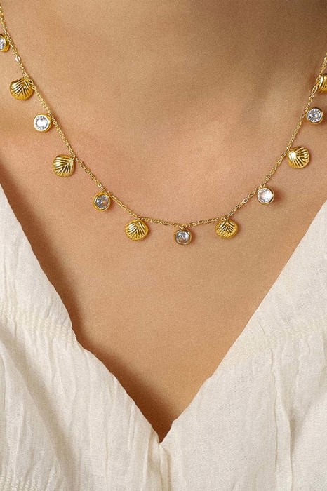 Sylvia 18K Gold Non-Tarnish Shell Charm Necklace | Gold-Plated | Summer | Lead & Nickel Free | Hypoallergenic | Water Resistant