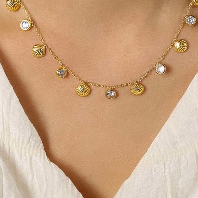 Sylvia 18K Gold Non-Tarnish Shell Charm Necklace | Gold-Plated | Summer | Lead & Nickel Free | Hypoallergenic | Water Resistant