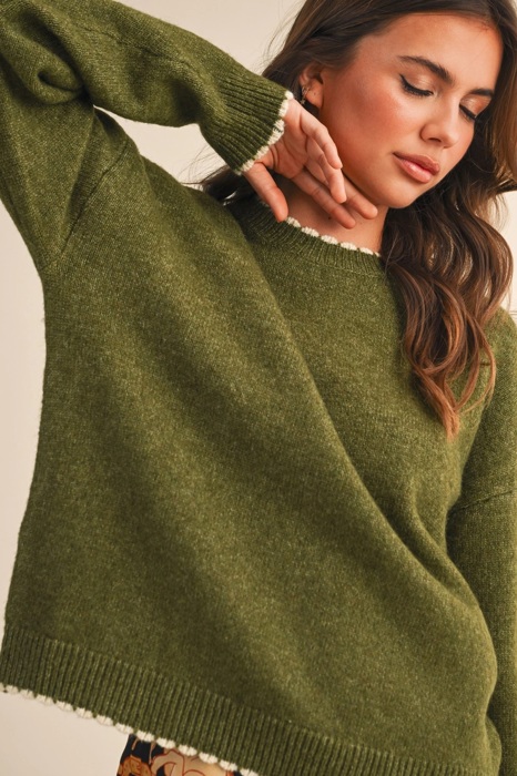 Taryn Contrast Knit Scalloped Edge Sweater