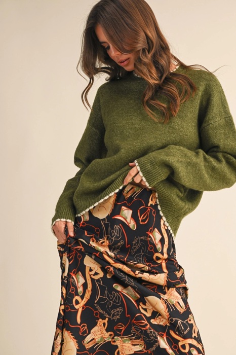 Taryn Contrast Knit Scalloped Edge Sweater