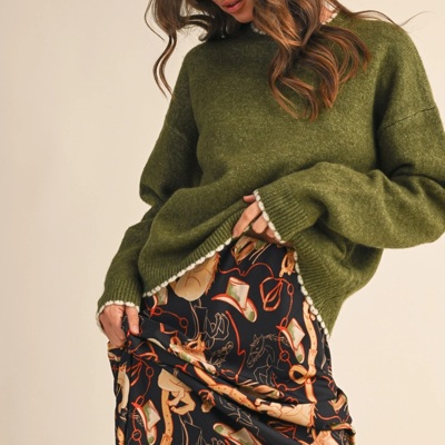 Taryn Contrast Knit Scalloped Edge Sweater