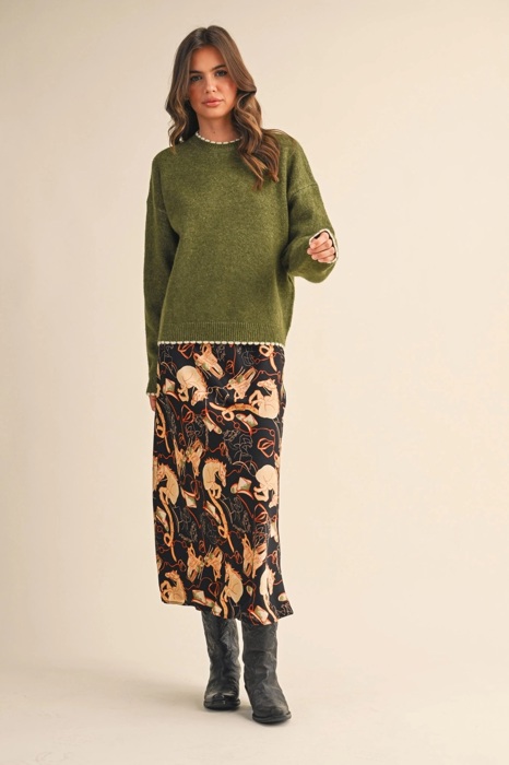 Taryn Contrast Knit Scalloped Edge Sweater