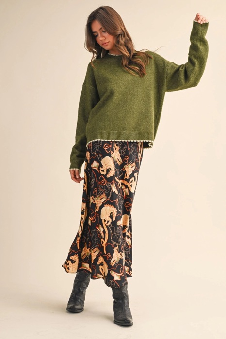 Taryn Contrast Knit Scalloped Edge Sweater