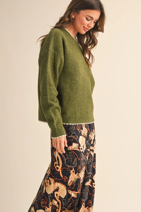 Taryn Contrast Knit Scalloped Edge Sweater