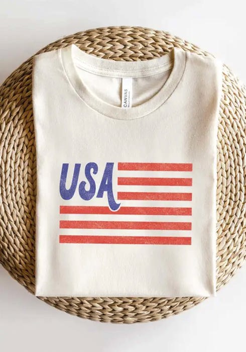 USA Flag Graphic Tee | Vintage White | 4th of July Shirt