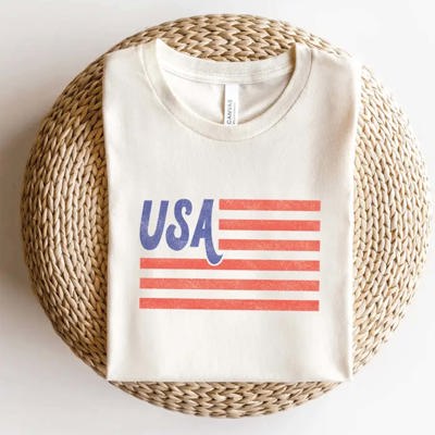 USA Flag Graphic Tee | Vintage White | 4th of July Shirt