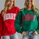 Merry Graphic Sweatshirt | Red or Green Women's Pullover Tops | Christmas Holiday Festive Winter Fashion | Crewneck | Long Sleeve