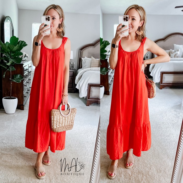 Zoe Back Tie Maxi Dress | Red Woven Bow Tied Open Back Dress | Spring | Summer | Vacation