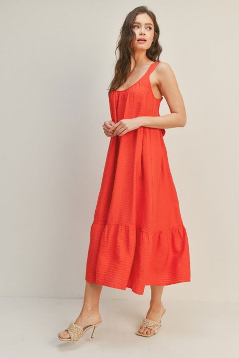 Zoe Back Tie Maxi Dress | Red Woven Bow Tied Open Back Dress | Spring | Summer | Vacation