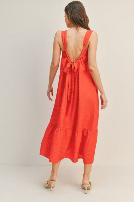 Zoe Back Tie Maxi Dress | Red Woven Bow Tied Open Back Dress | Spring | Summer | Vacation