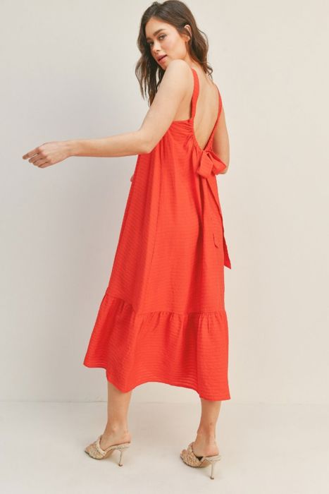 Zoe Back Tie Maxi Dress | Red Woven Bow Tied Open Back Dress | Spring | Summer | Vacation