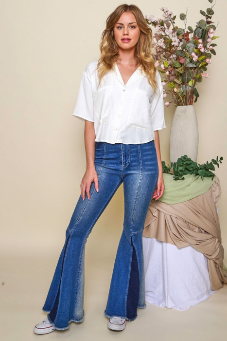 Cora Collared Crop Shirt | Women's Button Down Blouse | Wear to Work Style | Collared Short Sleeve Cropped Top