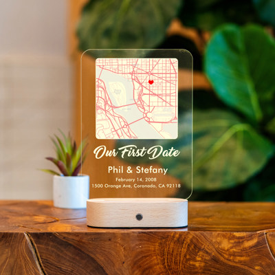 First Date map, Where We Met Map, Map Our First Date, Personalized Acrylic Plaque, Anniversary Gift, Girlfriend Gift, LED Night Lamp Couple Keepsake Gift