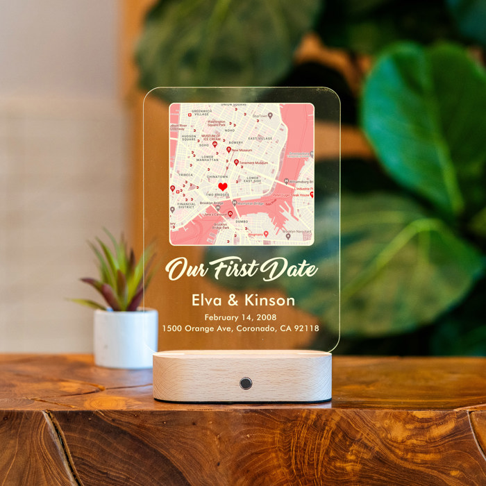 First Date map, Where We Met Map, Map Our First Date, Personalized Acrylic Plaque, Anniversary Gift, Girlfriend Gift, LED Night Lamp Couple Keepsake Gift