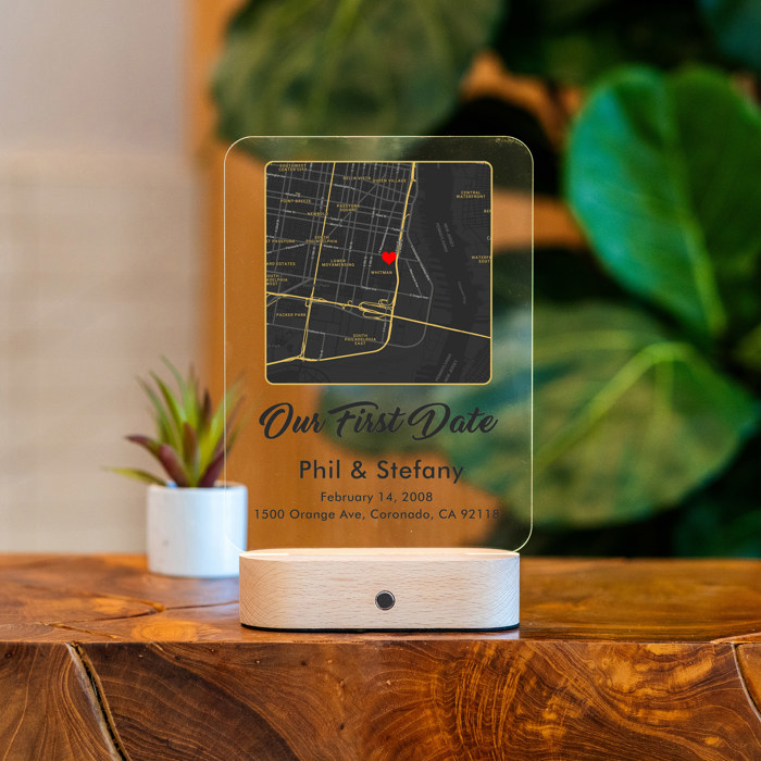 First Date map, Where We Met Map, Map Our First Date, Personalized Acrylic Plaque, Anniversary Gift, Girlfriend Gift, LED Night Lamp Couple Keepsake Gift