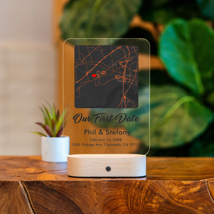 First Date map, Where We Met Map, Map Our First Date, Personalized Acrylic Plaque, Anniversary Gift, Girlfriend Gift, LED Night Lamp Couple Keepsake Gift