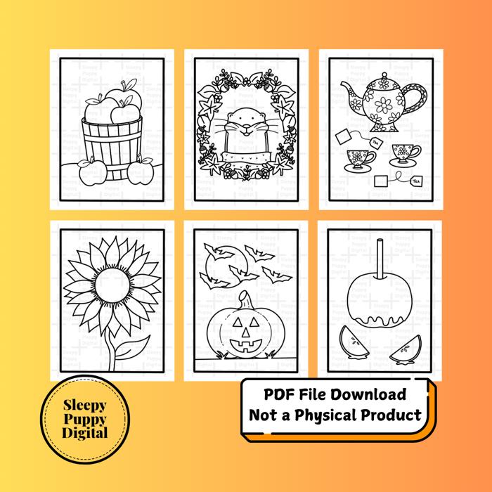 Fall Coloring Pages | Digital PDF File Download | 12 Fall Themed Coloring Pages