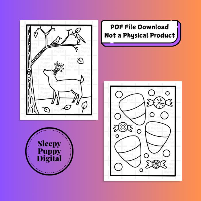 Fall Coloring Pages | Digital PDF File Download | 12 Fall Themed Coloring Pages