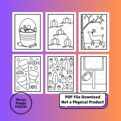 Fall Coloring Pages | Digital PDF File Download | 12 Fall Themed Coloring Pages