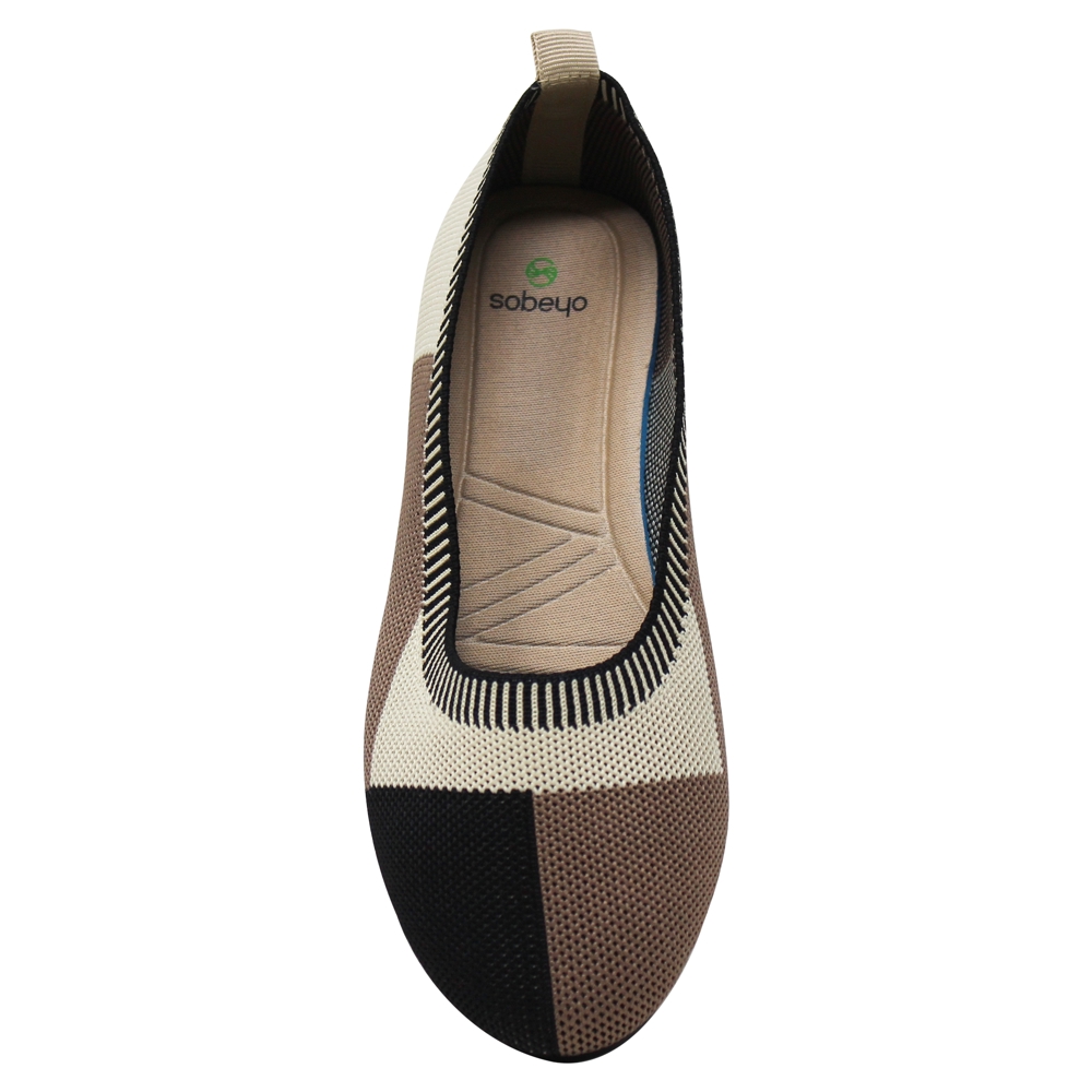 SOBEYO Ballet Flats Comfort Soft-Sole Breathable Sweater Fabric Lightweight Round Toe