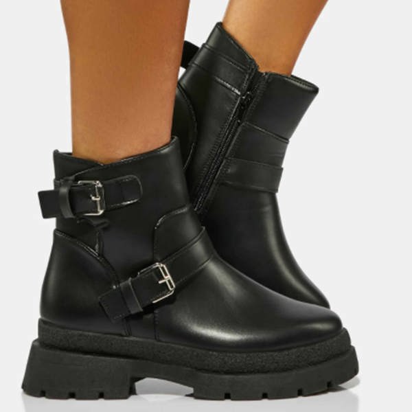 Women's Chunky Platform Double Buckle Booties