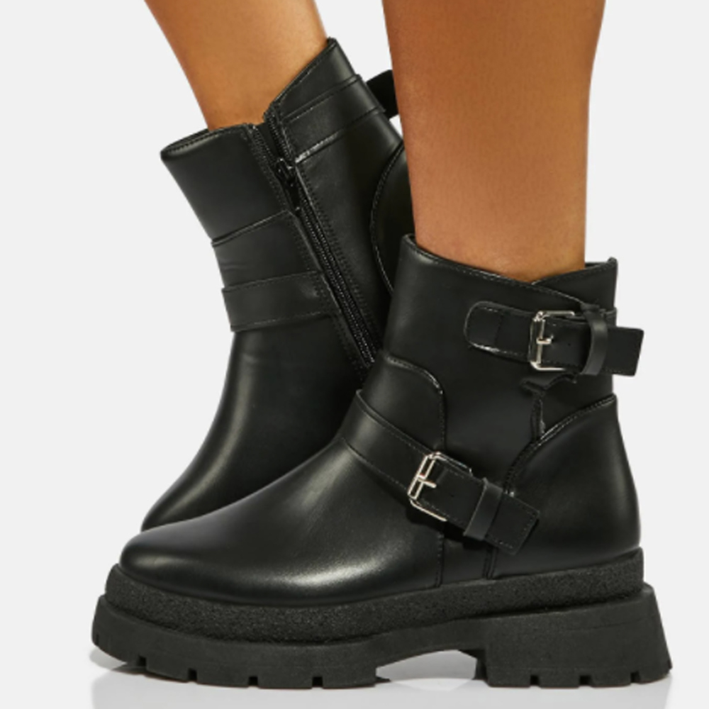 Women's Chunky Platform Double Buckle Booties