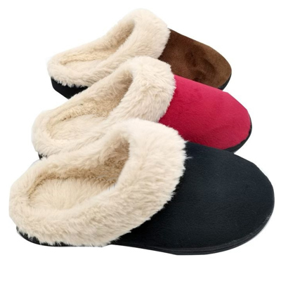 Fuzzy Clog Slippers Closed Toe Flats Two-Tone Fur-Collar
