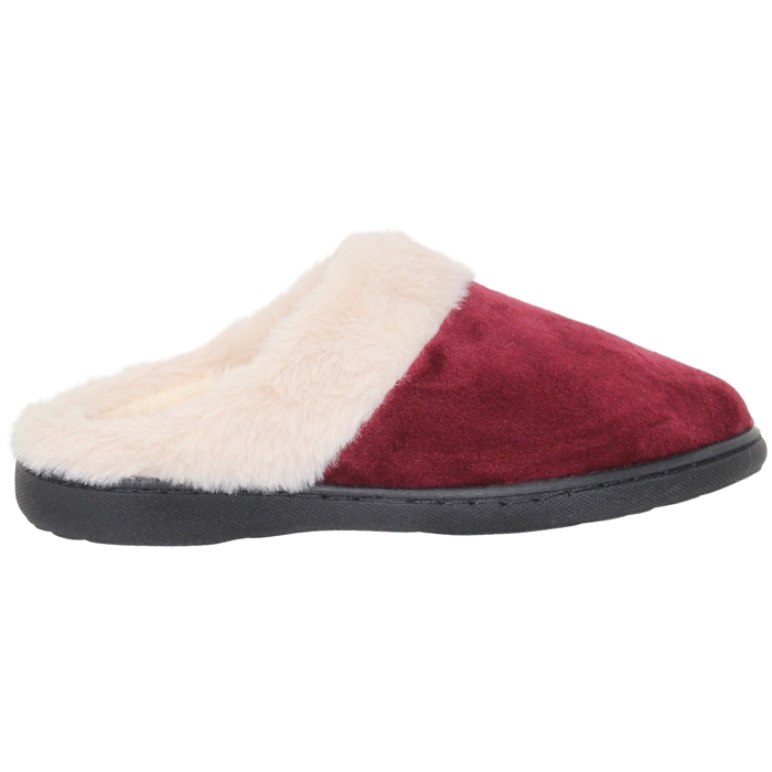 Fuzzy Clog Slippers Closed Toe Flats Two-Tone Fur-Collar