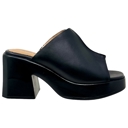 Black Leather Size 10 SOBEYO Genuine Leather One-Band Platform Sandals Bell-Shape Chunky Heels