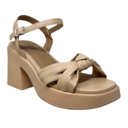  SOBEYO Genuine Leather Criss-Cross Sandals Bell-Shape Chunky Heels