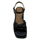 Black Leather Size 10 SOBEYO Genuine Leather Criss-Cross Sandals Bell-Shape Chunky Heels