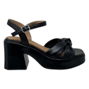 Black Leather Size 10 SOBEYO Genuine Leather Criss-Cross Sandals Bell-Shape Chunky Heels