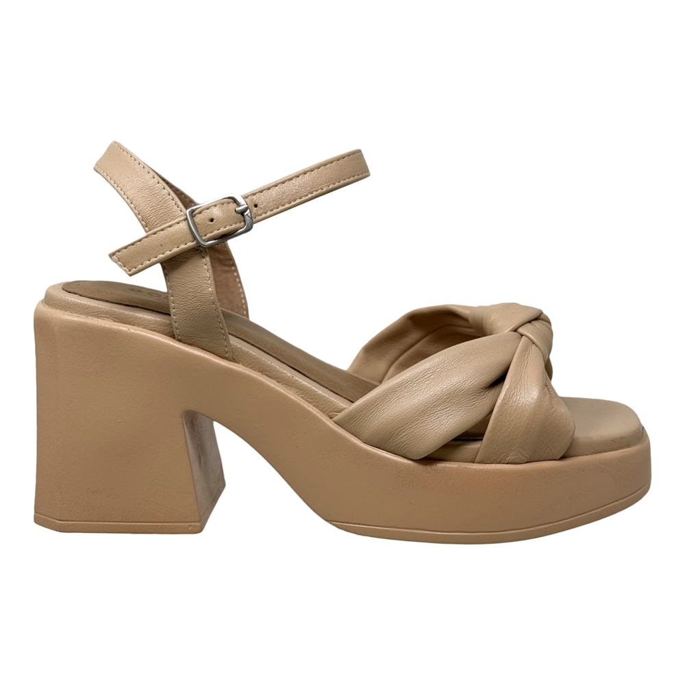 SOBEYO Genuine Leather Criss-Cross Sandals Bell-Shape Chunky Heels