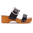 Black Size 8 Slide Double Buckle Adjustable Straps Platform Sandals