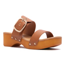 Tan Size 8 Slide Double Buckle Adjustable Straps Platform Sandals