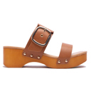 Tan Size 8 Slide Double Buckle Adjustable Straps Platform Sandals