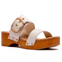 White Size 8 Slide Double Buckle Adjustable Straps Platform Sandals