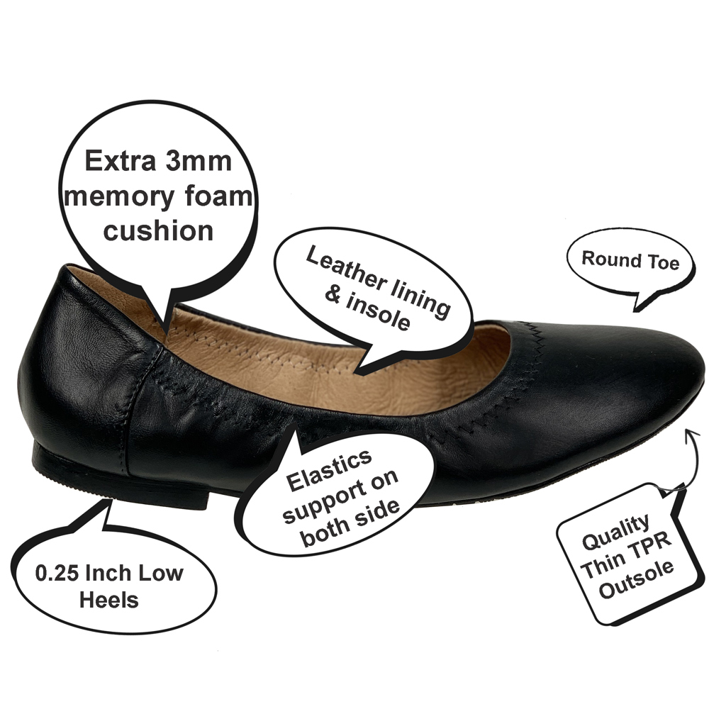 Genuine Leather  Ballet Flats Round Toe Elastic