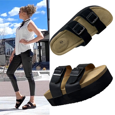 SOBEYO Women's Cow Suede Cork Footbed Platform Sandals