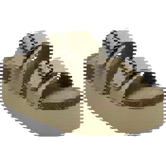 SOBEYO Women's Cow Suede Cork Footbed Platform Sandals