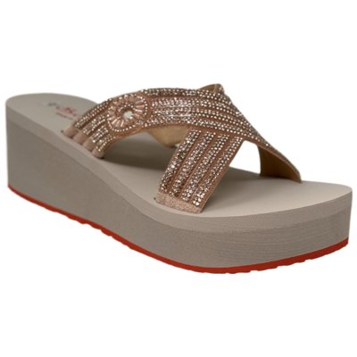 Women's Rhinestone Crisscross Strap Slide Wedge Sandals
