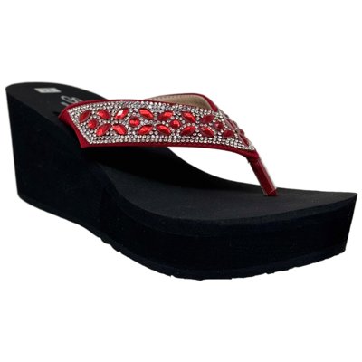 Women's Rhinestone Wedge Flip Flops Sparkling Beaded Strap
