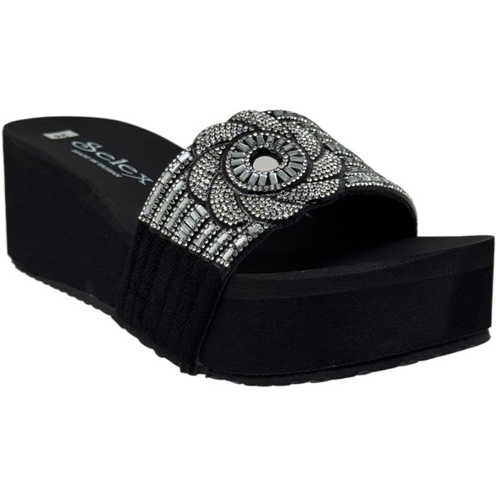Women's Slide Sandals Floral Beaded Rhinestone Strap Lightweight