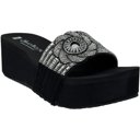 Black Size 8 Women's Slide Sandals Floral Beaded Rhinestone Strap Lightweight