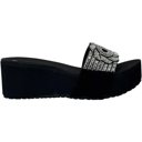 Black Size 8 Women's Slide Sandals Floral Beaded Rhinestone Strap Lightweight