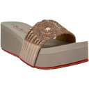 Gold Size 8 Women's Slide Sandals Floral Beaded Rhinestone Strap Lightweight